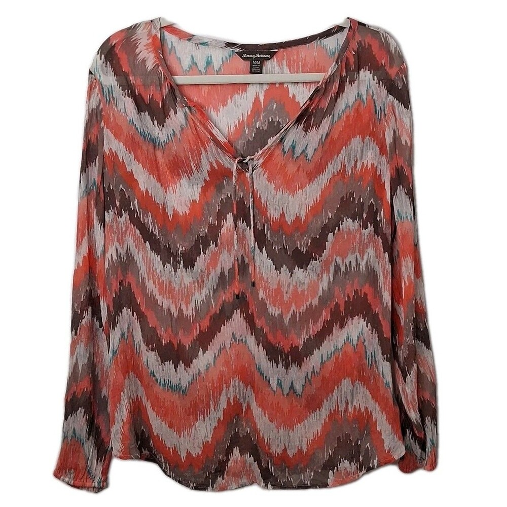 Tommy Bahama Georgia Winds Handkerchief 100% Silk Chiffon Sheer Blouse Size M